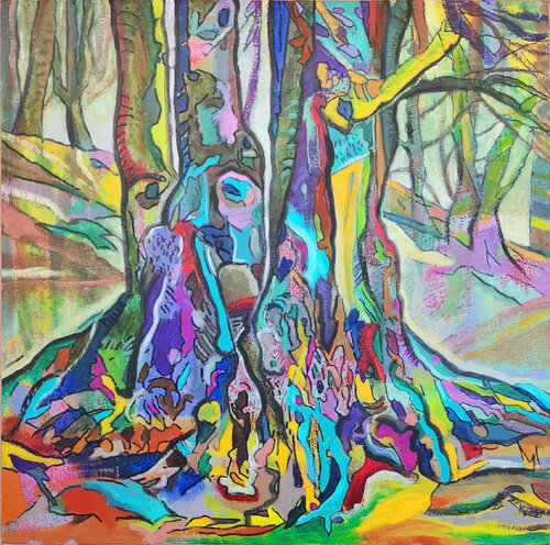 Kleine Buchen am Hang van Matthias Bargholz, Schilderij te koop op Singulart