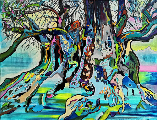 Blau- grüner Olivenbaum- III di Matthias Bargholz, Pittura in vendita su Singulart