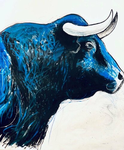 Blue Bull Head 2 par Shabs Beigh, Dessin en vente sur Singulart