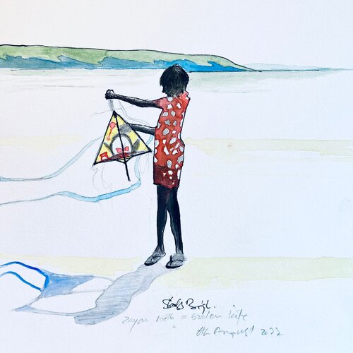 Boy With A Broken Kite by Shabs Beigh, Painting for Sale on Singulart