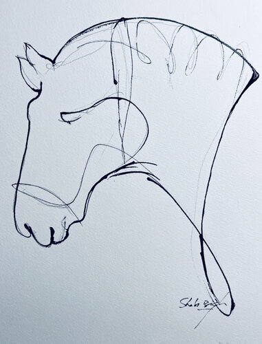 Minimalist Horse Head in Ink di Shabs Beigh, Disegno in vendita su Singulart
