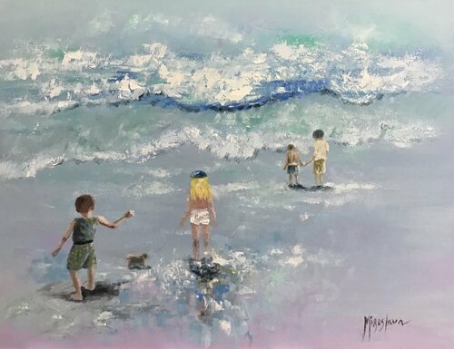 Girl and Boys at the Beach von Miroslava Lipovec Friedman, Malerei kaufen auf Singulart