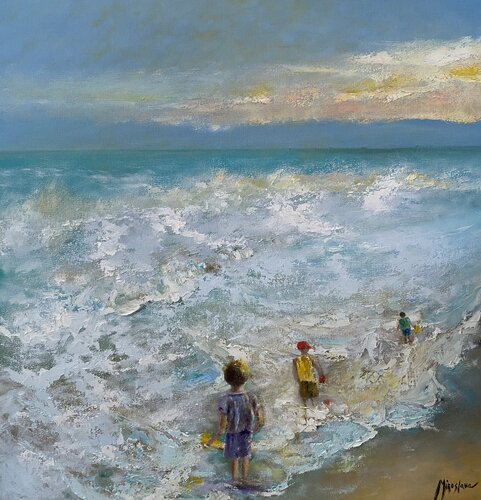 Kids Playing at the Beach II von Miroslava Lipovec Friedman, Malerei kaufen auf Singulart