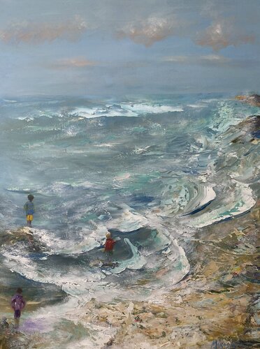 Boys Looking at the Beach von Miroslava Lipovec Friedman, Malerei kaufen auf Singulart