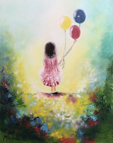 Girl with 3 Balloons von Miroslava Lipovec Friedman, Malerei kaufen auf Singulart
