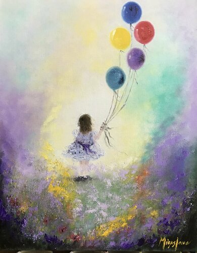 Girl with 5 Balloons von Miroslava Lipovec Friedman, Malerei kaufen auf Singulart