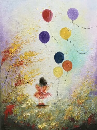 Girl losing Her Balloons von Miroslava Lipovec Friedman, Malerei kaufen auf Singulart