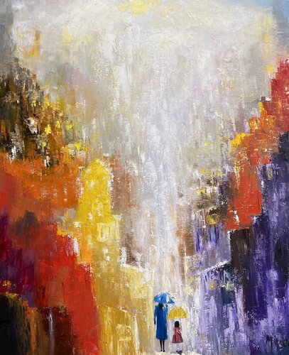 City in the Rain par Miroslava Lipovec Friedman, Peinture en vente sur Singulart