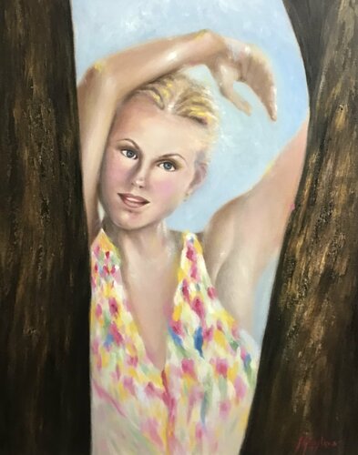 Pretty Woman behind a Tree von Miroslava Lipovec Friedman, Malerei kaufen auf Singulart