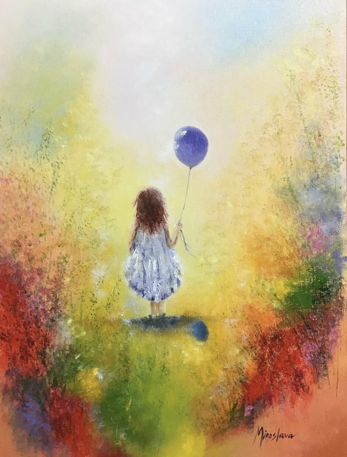 Girl with Her Balloon Miroslava Lipovec Friedman Dipinto originale in vendita