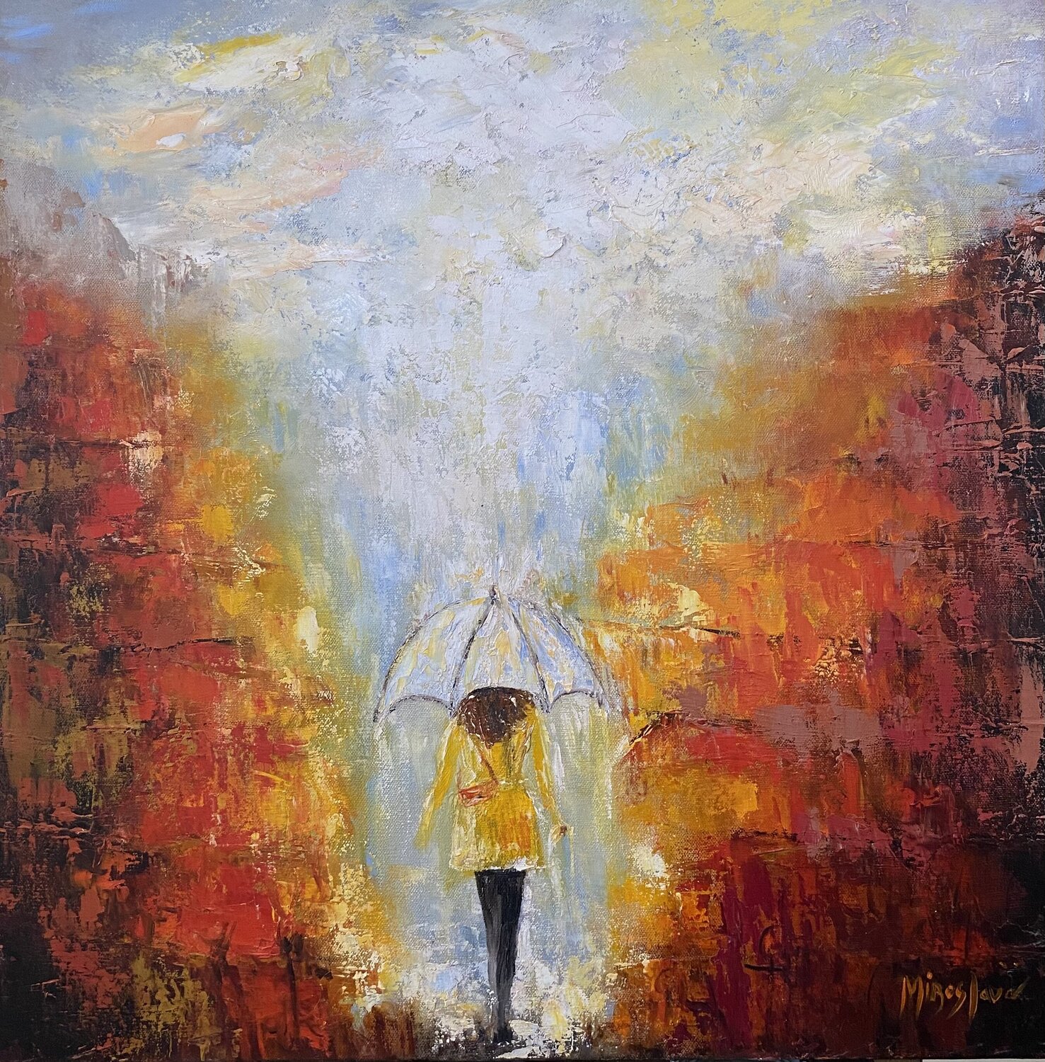 Lady in the Rain Miroslava Lipovec Friedman Dipinto originale in vendita