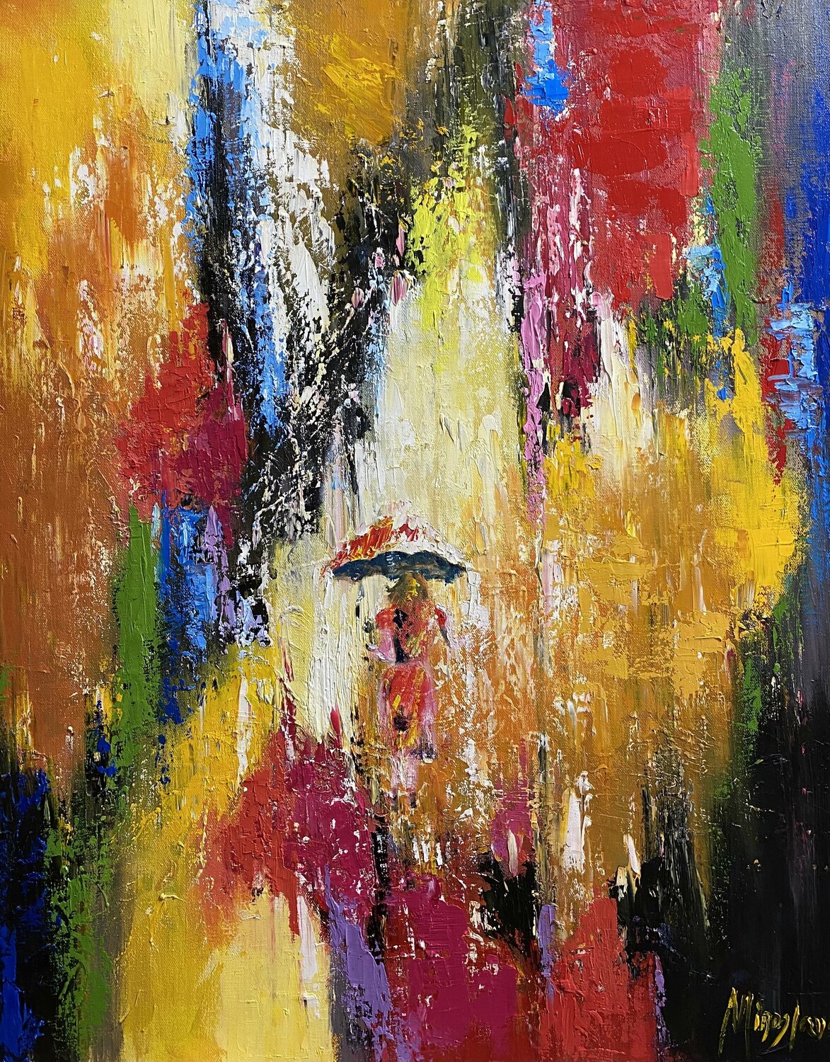 Riding in the Rain Miroslava Lipovec Friedman Dipinto originale in vendita