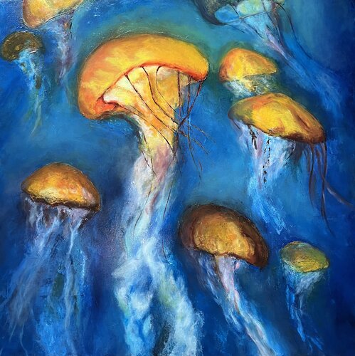 Golden Jellyfish von David Vall, Malerei kaufen auf Singulart