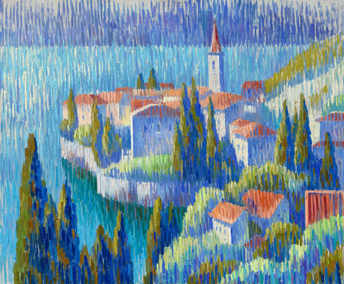 Mattina sul lago di Como van Kristina Korò, Schilderij te koop op Singulart