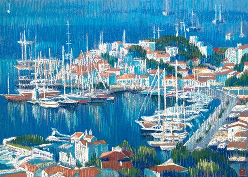 Yacht a Marmaris van Kristina Korò, Werk op papier te koop op Singulart