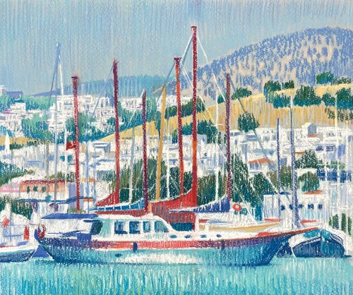 Yacht a Bodrum van Kristina Korò, Schilderij te koop op Singulart