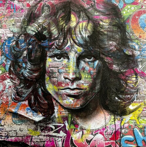Jim Morrison - On the Wall di Inga Mihailovic, Pittura in vendita su Singulart