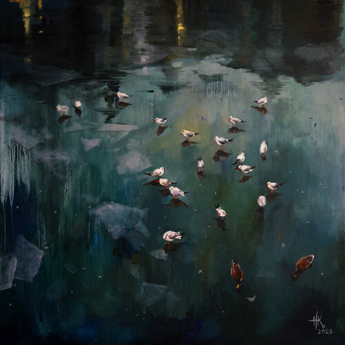 February Frosts. Birds van Zhanna Kondratenko, Schilderij te koop op Singulart