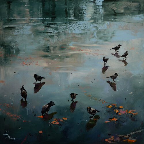 February Frosts. Crows van Zhanna Kondratenko, Schilderij te koop op Singulart