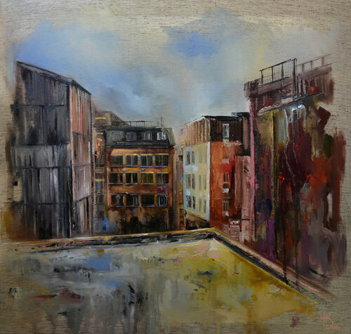 One Step Closer (Urban Rooftops) by Zhanna Kondratenko, Painting for Sale on Singulart