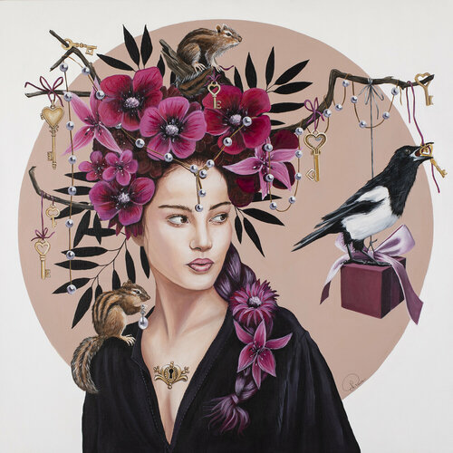 NINETTA ET LA PIE VOLEUSE van Nathalie Roure, Schilderij te koop op Singulart