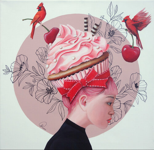 Cupcake à la cerise van Nathalie Roure, Schilderij te koop op Singulart