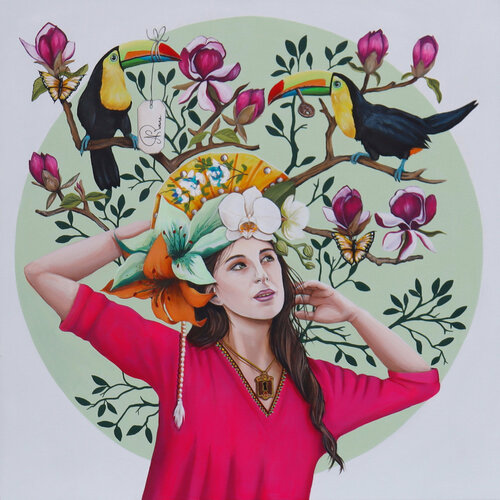 Anaïs et les toucans bavards van Nathalie Roure, Schilderij te koop op Singulart