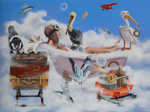 Lady Lindy l'aviatrice di Nathalie Roure, Pittura in vendita su Singulart