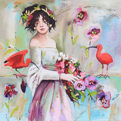 Hortense et les ibis rouges by Nathalie Roure, Painting for Sale on Singulart