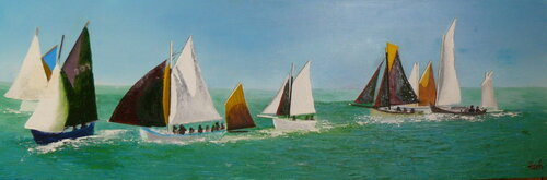 Flottille des pertuis régatant dans la baie de La Flotte en Ré van Michel Thévenot, Schilderij te koop op Singulart