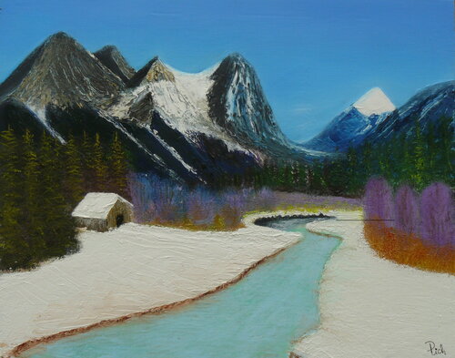Dans la vallée de la vésubie en hiver di Michel Thévenot, Pittura in vendita su Singulart