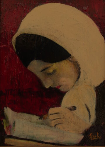 Petite fille afghane studieuse van Michel Thévenot, Schilderij te koop op Singulart