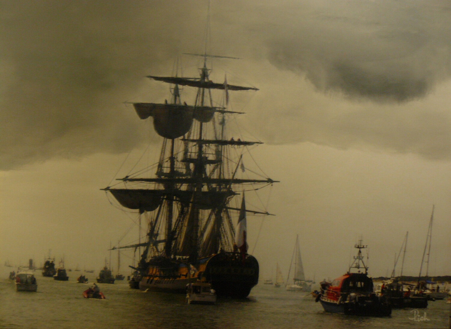 Départ d' Hermione pour les USA Michel Thévenot Originalgemälde zu verkaufen