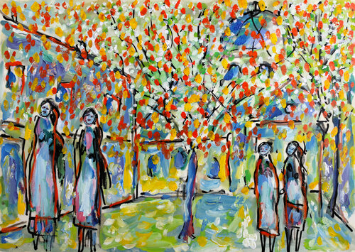 Spring lovers oil on paper 30 x 21 cm par Jean Mirre, Œuvre sur papier en vente sur Singulart