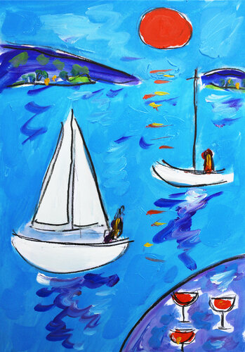 Ballons,soleil et voiles di Jean Mirre, Opera su carta in vendita su Singulart