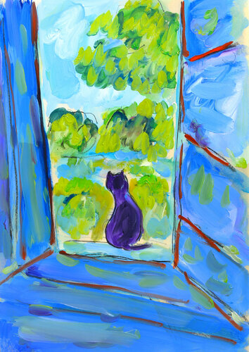 Neige, mon chat violet de Jean Mirre, Obra en papel a la venta en Singulart