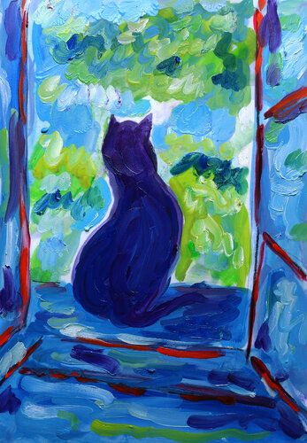 Neige, my blue cat de Jean Mirre, Obra en papel a la venta en Singulart