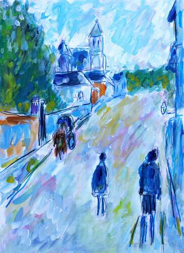 Autrefois, scène de rue d'après Monet di Jean Mirre, Opera su carta in vendita su Singulart