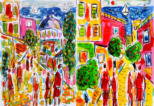 Diptyque Menton par Jean Mirre, Œuvre sur papier en vente sur Singulart