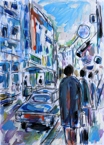 exRue du Fbg Montmartre van Jean Mirre, Werk op papier te koop op Singulart