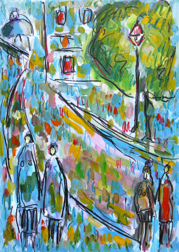 Montmartre et réverbère par Jean Mirre, Œuvre sur papier en vente sur Singulart