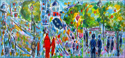 Triptyque Afternoon Stroll in Montmartre von Jean Mirre, Werk auf Papier kaufen auf Singulart
