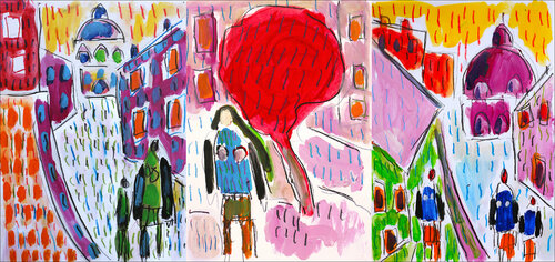 Triptyque Voisins Voisines par Jean Mirre, Œuvre sur papier en vente sur Singulart