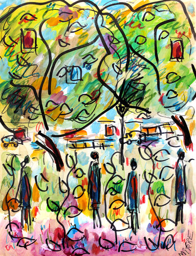 Dimanche en ville par Jean Mirre, Œuvre sur papier en vente sur Singulart