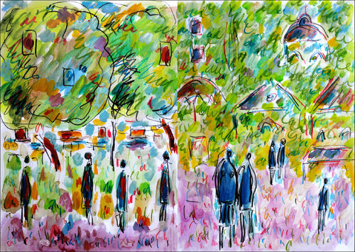 Diptyque Dimanche par Jean Mirre, Œuvre sur papier en vente sur Singulart