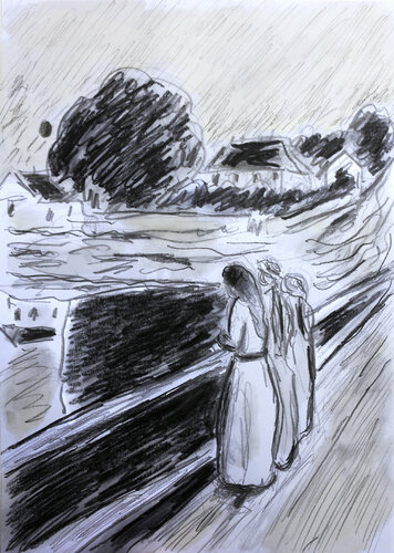 exJeunes filles sur la jetée d'après Munch van Jean Mirre, Tekening te koop op Singulart