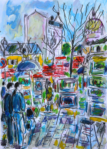 Dimanche à Montmartre van Jean Mirre, Werk op papier te koop op Singulart