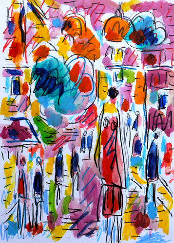 Rue mouvementée di Jean Mirre, Opera su carta in vendita su Singulart