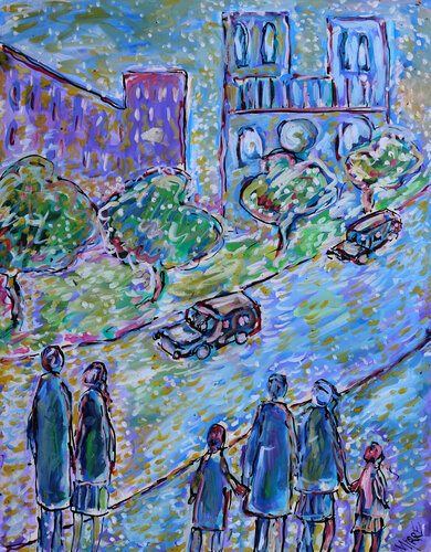 Un dimanche à Notre-Dame de Jean Mirre, Obra en papel a la venta en Singulart