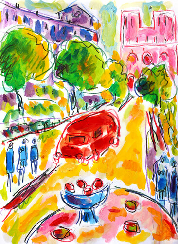 Paris pacifique oil on paper 30 x 21 cm von Jean Mirre, Werk auf Papier kaufen auf Singulart